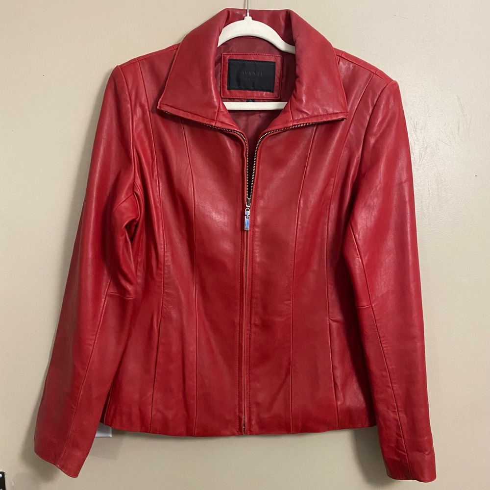 Avanti New York 100% Genuine Leather Butter Soft Red Zip Up Jacket Size Large - Picture 2 of 10